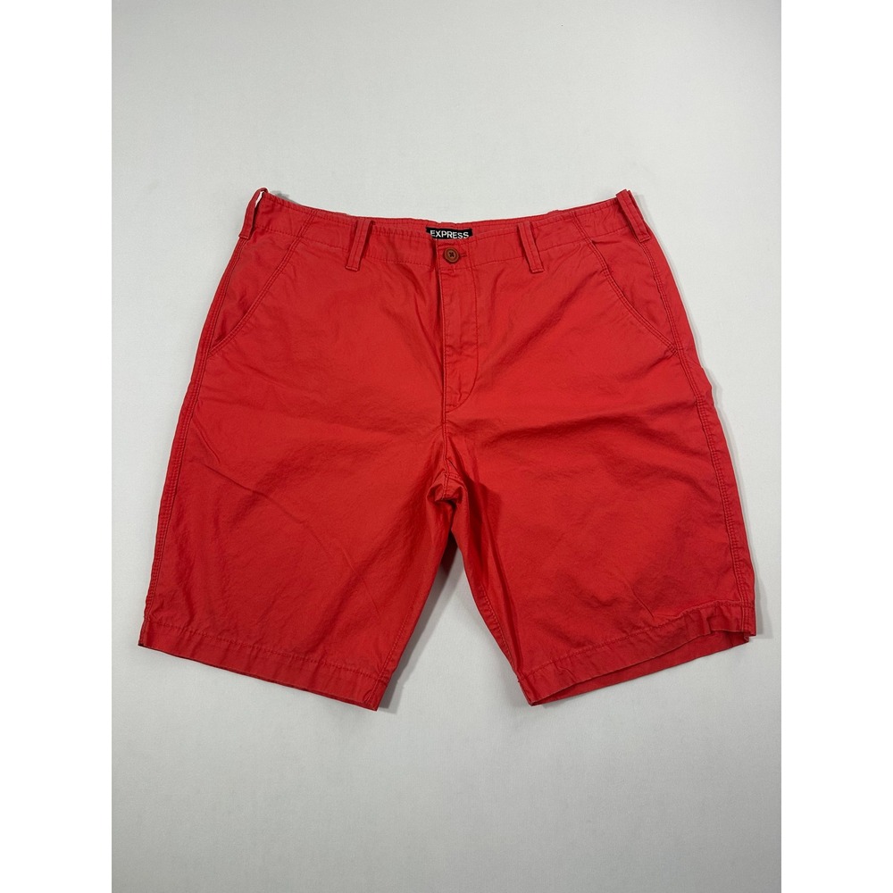Express Mens Red Chino Shorts Size 36W 10L Cotton Flat Front Casual Summer